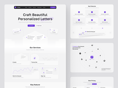 LetFlow - Paper Landing Page clean craft digitalletters email editor landing page letter letterautomation marketing campaigns modern real time analytics saas transcriptiontool