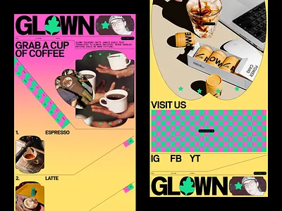 GLOWN — UI/UX design for coffee shop food website homepage branding cappuccino coffee coffee house coffee shop espresso figma food framer graphic design landing page latte restaurant ui uiux design waxyweb web web design webflow website kit