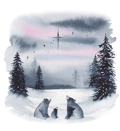 Bears under a starry night Watercolour bear bears branding christmas christmas card design festive illustration watercolor watercolour winter