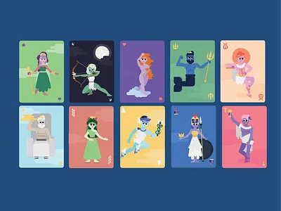Greek Gods Illustrations aphrodita apolo character design colorful illustration geometric god of sun goddess gods greece greek mithology hera illustration minimal illustration olympus pantheon shape tarot cards zeus