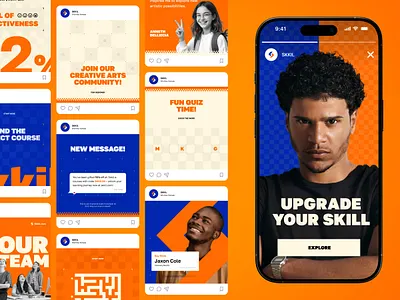 Skkil - E-Course Social Media Design blue brand guideline branding course e course exploration graphic design logo marketing mentorship online course orange pattern s logo skill social media social media design socmed template training
