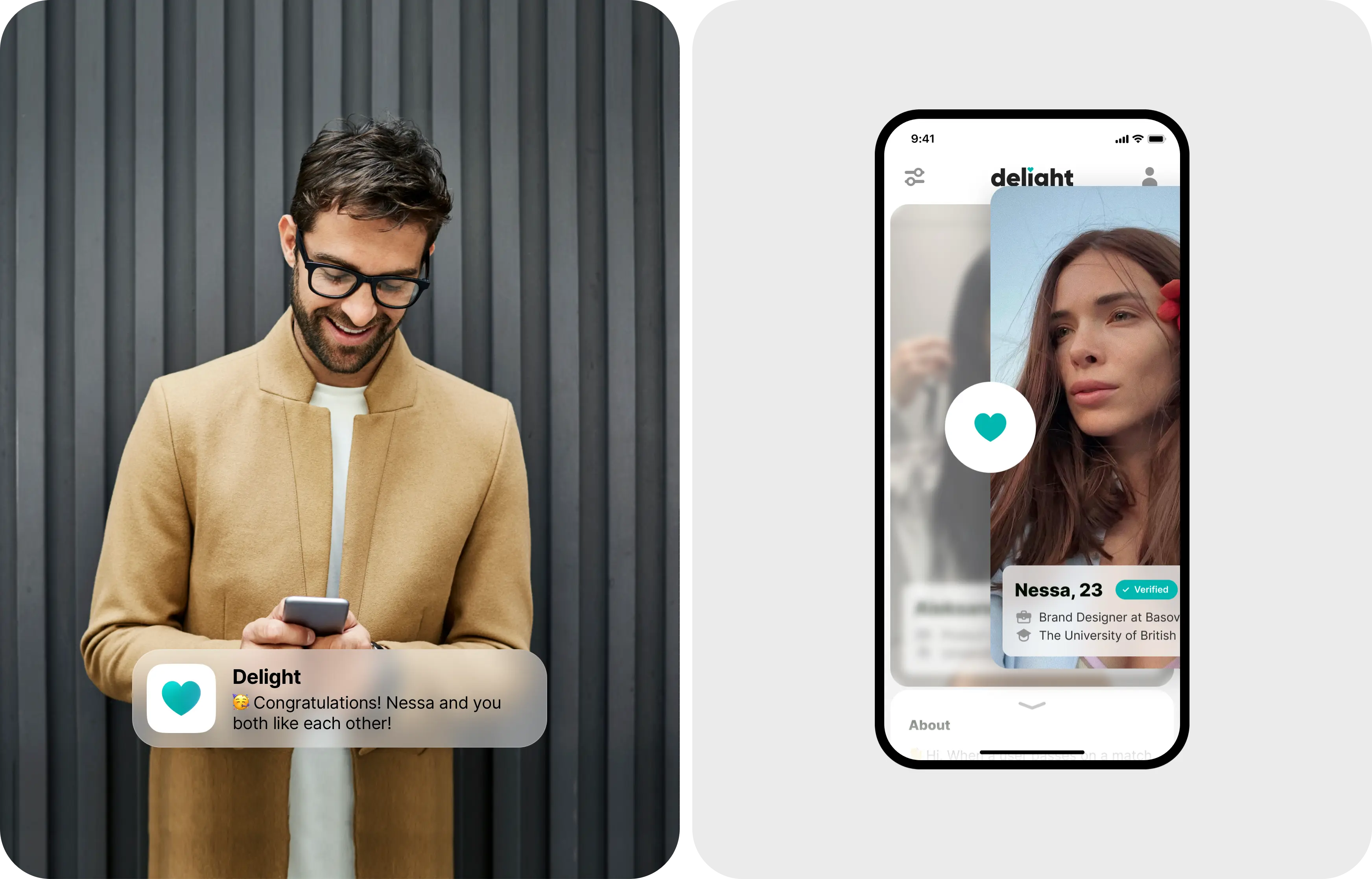 Both like each other. Dating & Relationship by Delight app chat dating datingapp delight finder flirt friends interface love match matching meet messenger app mobile mobile app online dating partner person relationship uidesign