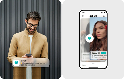 Both like each other. Dating & Relationship by Delight app chat dating datingapp delight finder flirt friends interface love match matching meet messenger app mobile mobile app online dating partner person relationship uidesign