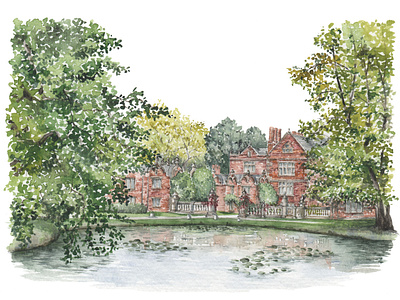 Dorfold Hall Watercolour Venue Illustration branding building design illustration landscape venue illustration watercolor watercolour wedding stationery wedding venue