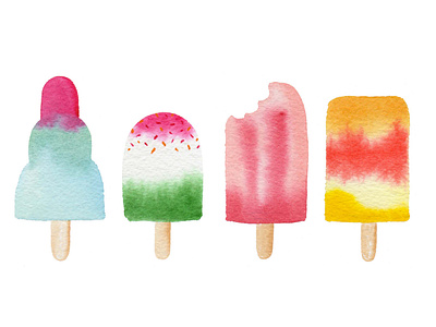 Loose Watercolour Ice Pops branding cute design ice cream ice lollies ice lolly ice pop illustration watercolor watercolour