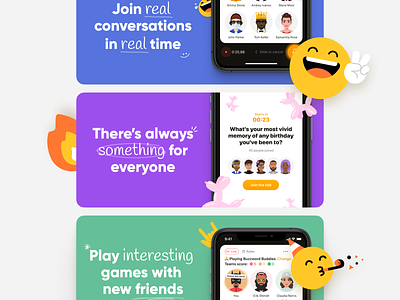 Stereo - App Store Screens app store banner brand branding colourful emoji graphic design illustration mobile app mokup podcast social app ui ux