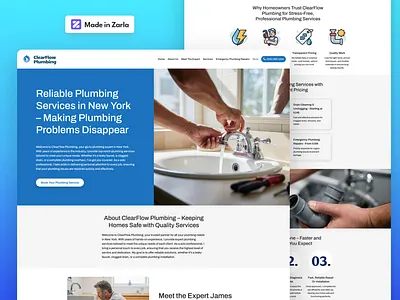 ClearFlow Plumbing - Zarla Website Template ai website builder home service local business plumber website plumbing website small business web builder website design website template wix zarla