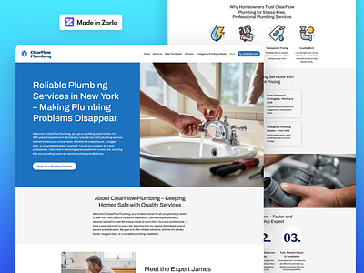 ClearFlow Plumbing - Zarla Website Template ai website builder home service local business plumber website plumbing website small business web builder website design website template wix zarla