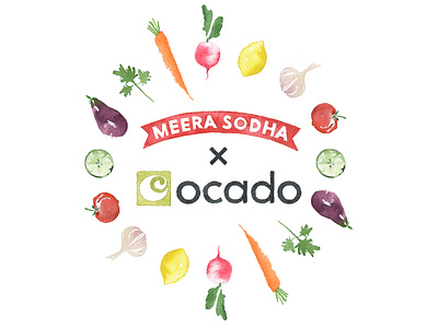 Meera Sodha x Ocado Campaign botanical branding design illustration logo loose watercolour supermarket veg vegetables watercolor watercolour