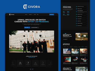 Civora Landing Page Design college dark design dark mode dark ui dark web design dark website graphic design landing page landing page design saas design school university web design website website design