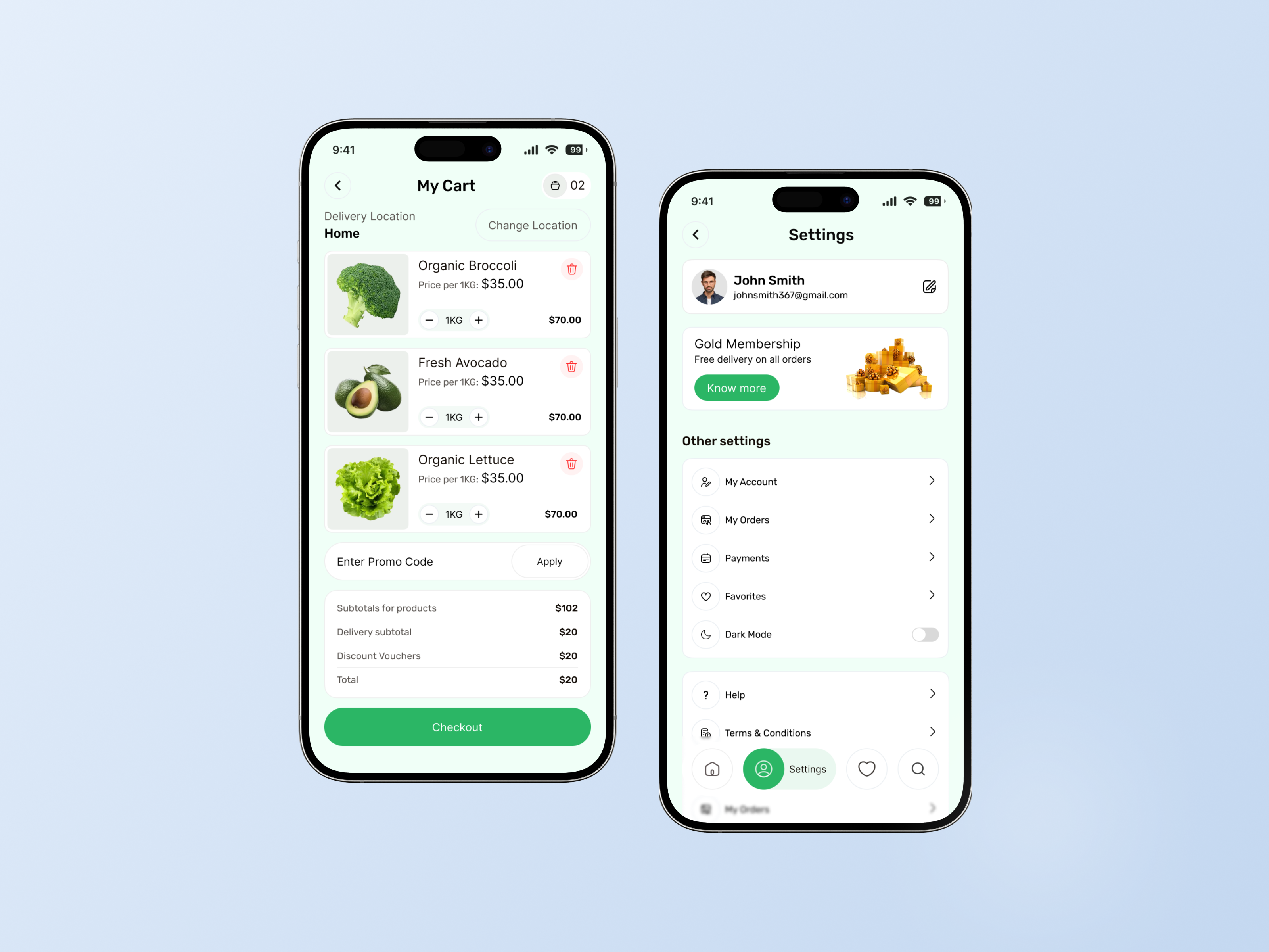 Grocery Mobile App UI UX appmockup appui branding clean design cleanui dailyessentials design e commerce figmadesign groceryapp illustration minimaldesign moderndesign productdesign setting screen shopping cartui ui userexperience userinterface