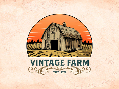 Vintage Farm – Hand-Drawn Custom Logo Design barn brand identity brand logo custom illustration custom logo farm farm logo graphic design graphic design logos hand drawn logo design illustration logo design minimal logo retro logo simple logo design vintage logo