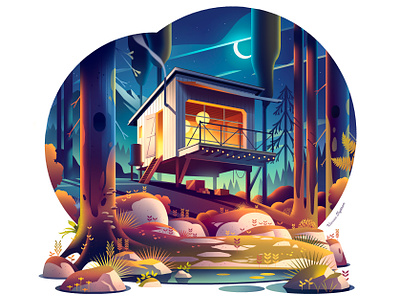 Off grid cabin 🌙 art cabin digital discovery drawing illustration journey mood mountain photoshop print woods