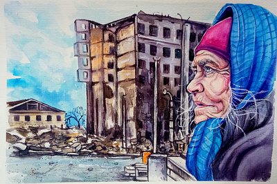 Original Watercolor Painting from photo, Portrait of Ukrainian art hand painted handmade paint painting war woman