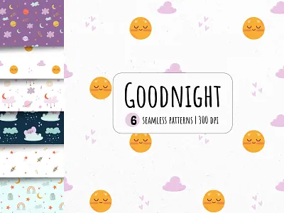 Goodnight Seamless Pattern Pack – 6 Soft & Dreamy Designs print design
