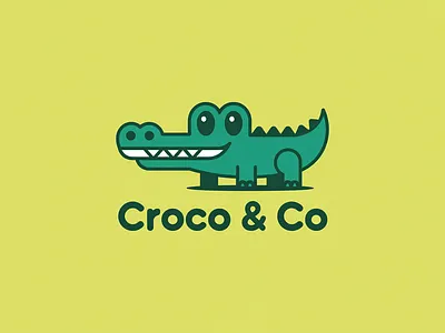 Playful CROCO & CO Logo Featuring Friendly Teal Alligator Mascot branding design graphic design illustration logo logo design typography ui ux vector