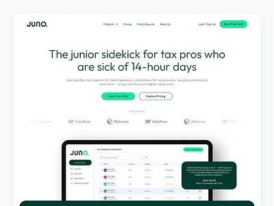 Juno - Home Page design landing page ui ux website