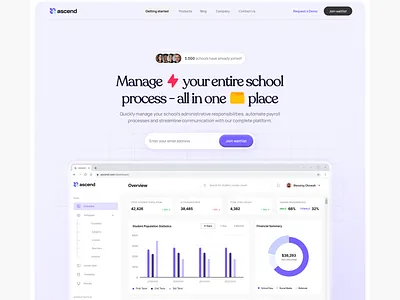 Ascend - School Management Landing Page clean figma hero landingpage management purple saas school ui uidesign uiux website