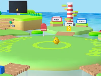 LITTLE FUJI Island - Spline 3D Interactive Portfolio 3d design 3d illustration 3d modeling alien bird character design cute game design interactive interactive portfolio kawaii modeling playful portfolio spline spline 3d spline animation spline design tropical island ui