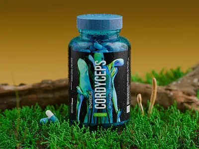 Cordyceps Caps blender cordyceps dietary supplements graphic design houdini package