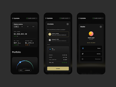 Upstake app dapp dashboard defi layout mobile product staking ui