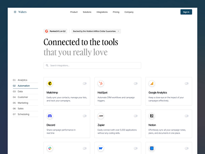 Walters - AI Agent Website ai animation clean design digital internet landing page login login page modern motion graphics saas sign up technology ui uidesign ux uxdesign web analytics website