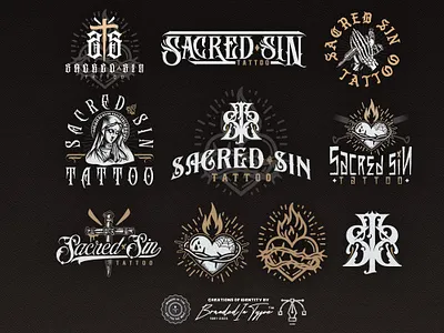Sacred Sin Tattoo - Premium Brand Identity Package brand identity company branding hand lettering mascot logo rebranding tattoo artist tattoo company tattoo shop ui