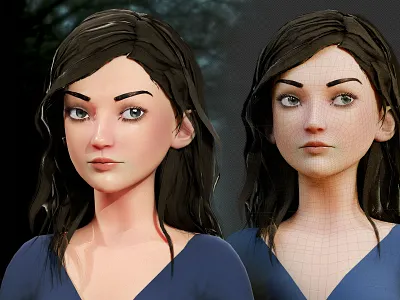 Young lady 3D model - mid poly game asset 3d blender game asset