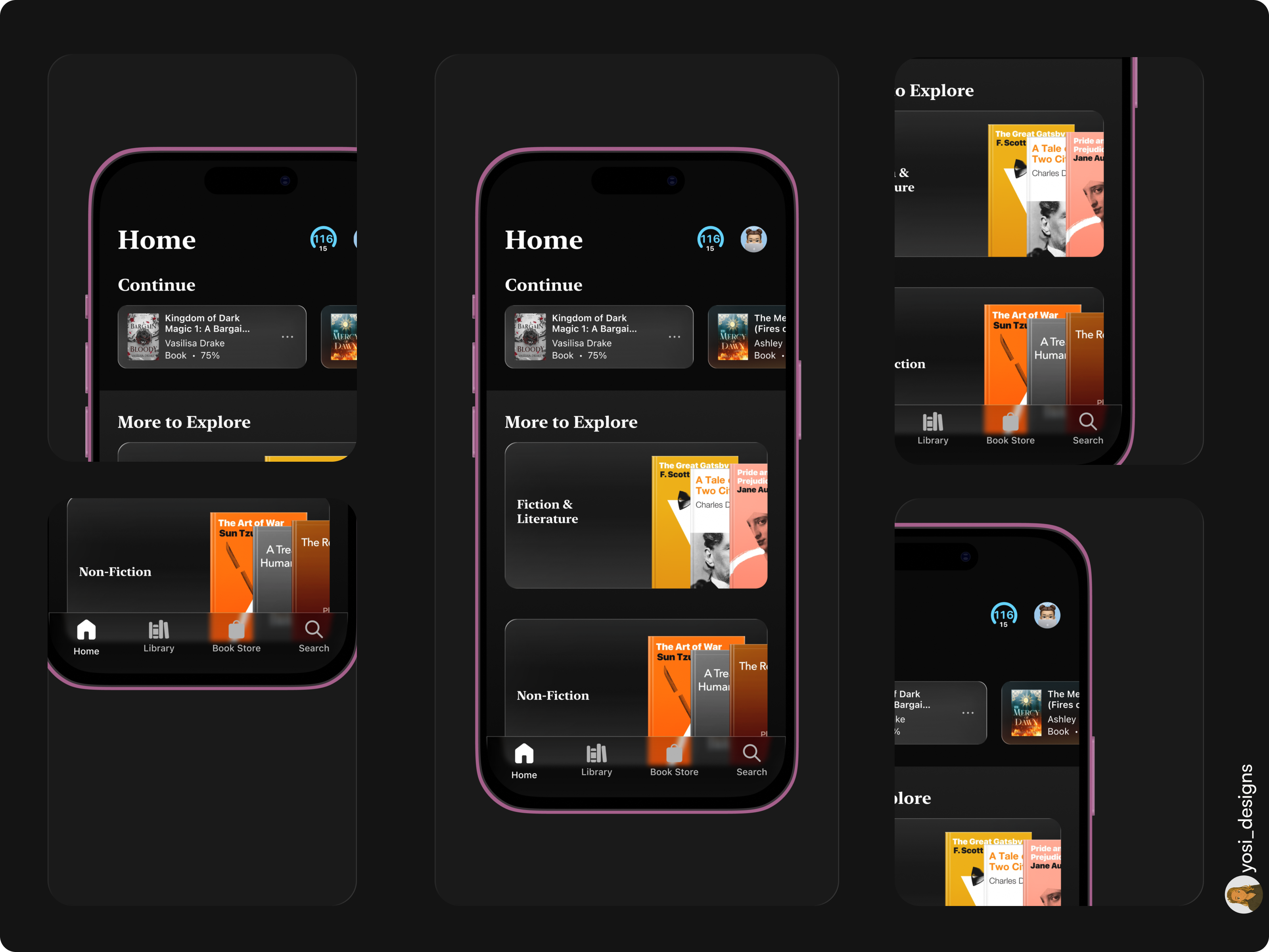 Apple Books (Liquid glass version) apple applebooks books darkmode glass ios26 liquid glass ui uiux ux