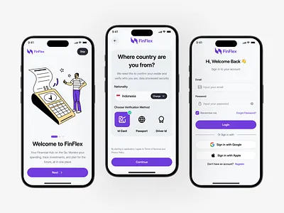 Finflex – Finance Apps [Onboarding] analytics authentication branding component cards finance graphic design location login minimalist mobilea apps modern onboarding register setup step tracking ui
