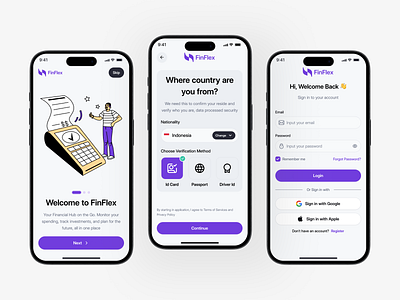 Finflex – Finance Apps [Onboarding] analytics authentication branding component cards finance graphic design login minimalist mobilea apps modern onboarding register setup tracking ui