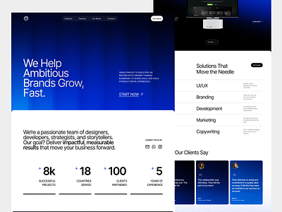 Creative Agency Site blue branding creative agency digital agency gradient landing page minimalist ui uiux user interface website website design