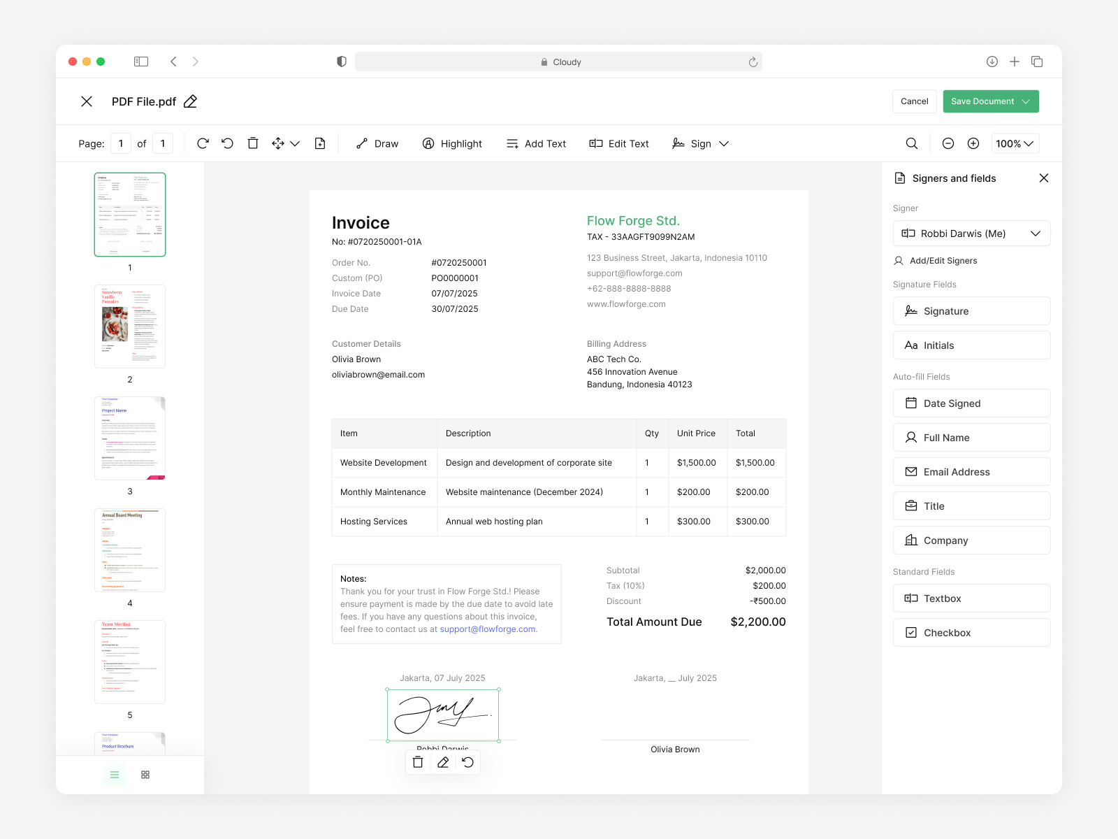 Example of Cloudy - Cloud File Storage Webapp (Detail & Edit Document Flow)
