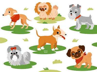 Set of 7 Cute Cartoon Dogs Breeds in Vector adobe illustrator animal breed of dog canine cartoon character children cute dog for kids illustration kawaii pedigree pet pug puppy purebred purebreed terrier vector