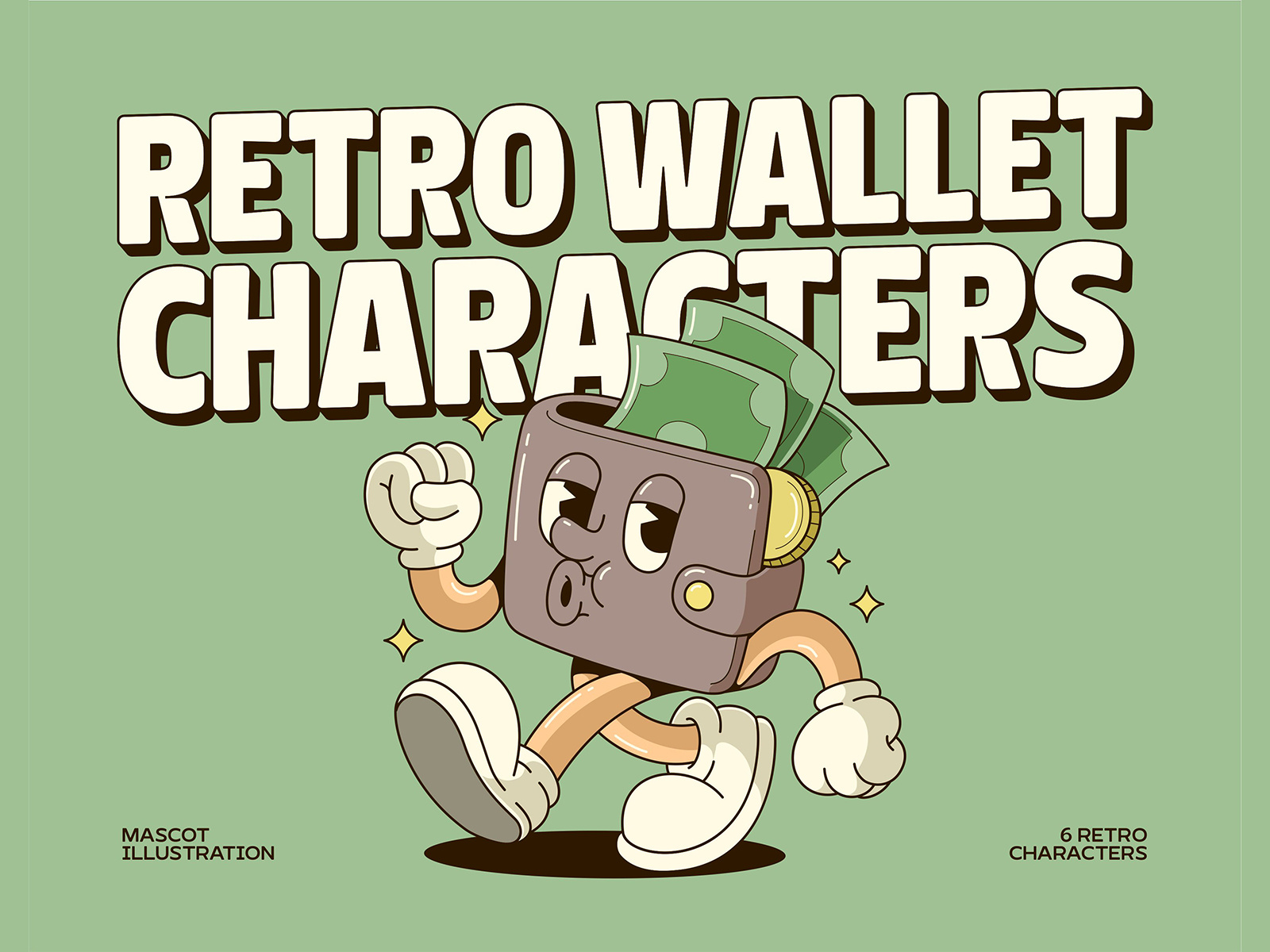 Retro Wallet Characters 90s branding design features graphic design illustration logo mascot retro vector