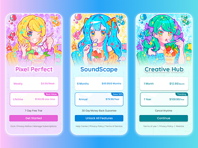 Premium Subscription UI - Anime App anime app anime ui app purchase ui app subscription in app in app purchase premium premium app premium pag premium screen premium subscription premium ui pricing app pricing page pro screen purchase screen purchase ui subscription subscription ui ui design