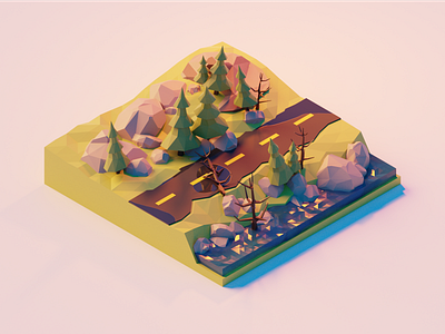 Forest Road blender cyclesrender forest lowpoly road tree tutorial