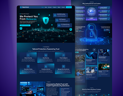 Trustevo — Cyber Security Services Elementor Template Kit blue cyber security dark design elementor landing page landingpage technology ui webdesign wordpress