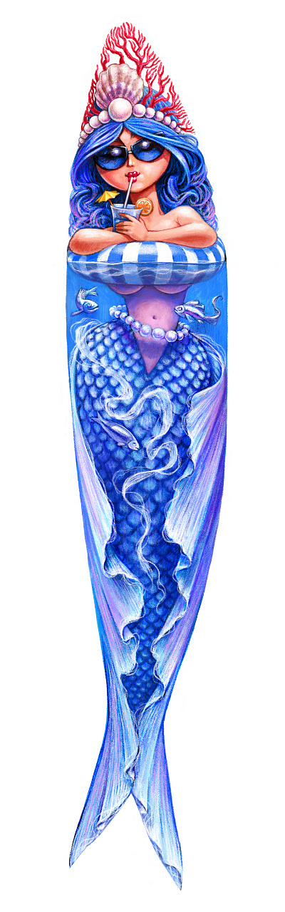 Mermaid on holiday. caricature fish illustration mermaid