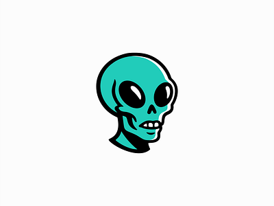 Turquoise Alien Logo alien branding cartoon design extraterrestrial face icon identity illustration logo mark mascot playful sci fi space sports symbol tech vector
