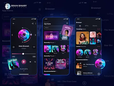 Music & Party App UI – Social Platform Design dark theme design figma ui music app ui party app
