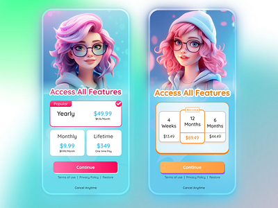 Premium Subscription UI - Anime Cartoon App anime app anime ui app purchase ui app subscription cartoon app in app purchase premium premium app premium pag premium screen premium subscription premium ui pricing app pricing page pro screen purchase screen purchase ui subscription subscription ui ui design