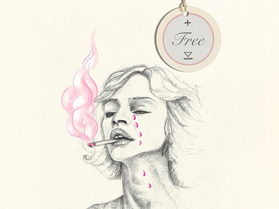 Sad Girl + Freebie design drawing free freebies illustration illustration poster pencil drawing pink portrait poster smoke tears