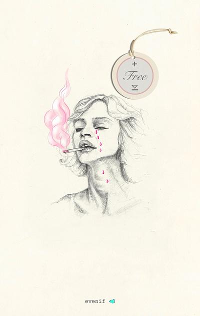 Sad Girl + Freebie design drawing free freebies illustration illustration poster pencil drawing pink portrait poster smoke tears