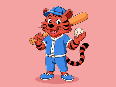 Baseball Tiger Mascot Illustration 2d baseball tiger mascot branding cartoon cartoon character character design graphic design logo mascot character mascot logo sport logo tiger mascot