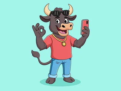 Cool Influencer Bull Mascot Illustration 2d cartoon bull mascot cartoon character cartoon illustration cartoon logo character character design logo logo design mascot mascot character mascot design mascot illustration mascot logo vector art