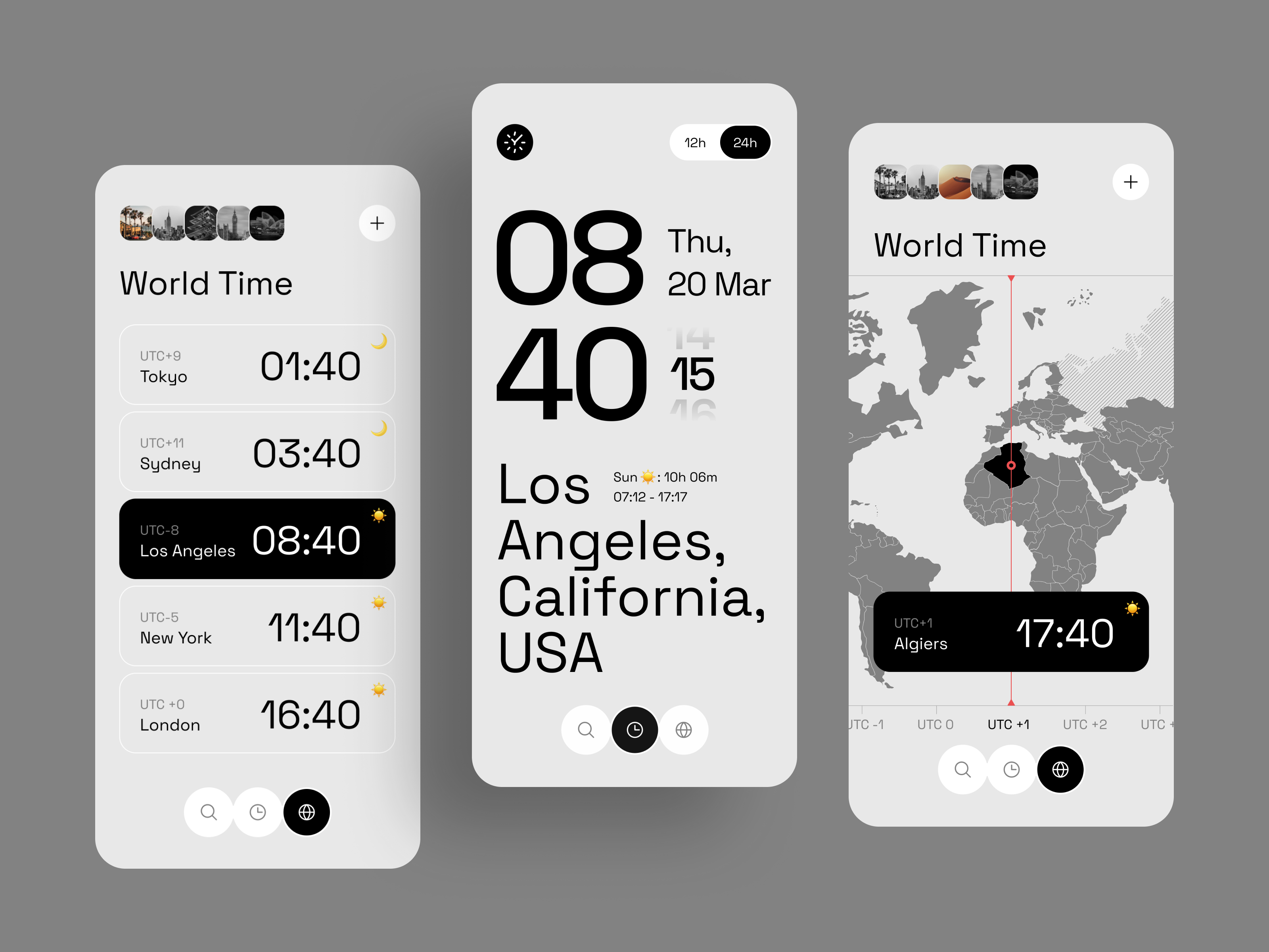 Example of World Time Mobile App UI
