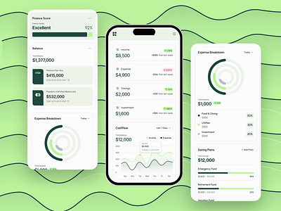Finance Flow – Modern Budget & Expense Tracking Dashboard bankingapp dashboarddesign datavisualization expensetracker figma financeapp financedashboard financetracker fintechui greenui mobileappdesign moneymanagement neumorphism personalfinance savingsapp ui uiux uiuxdesign ux web design