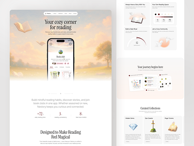 Landing Page for Book Reading App app book book app book club branding clean design illustration interface landing product reading reading app ui ux web