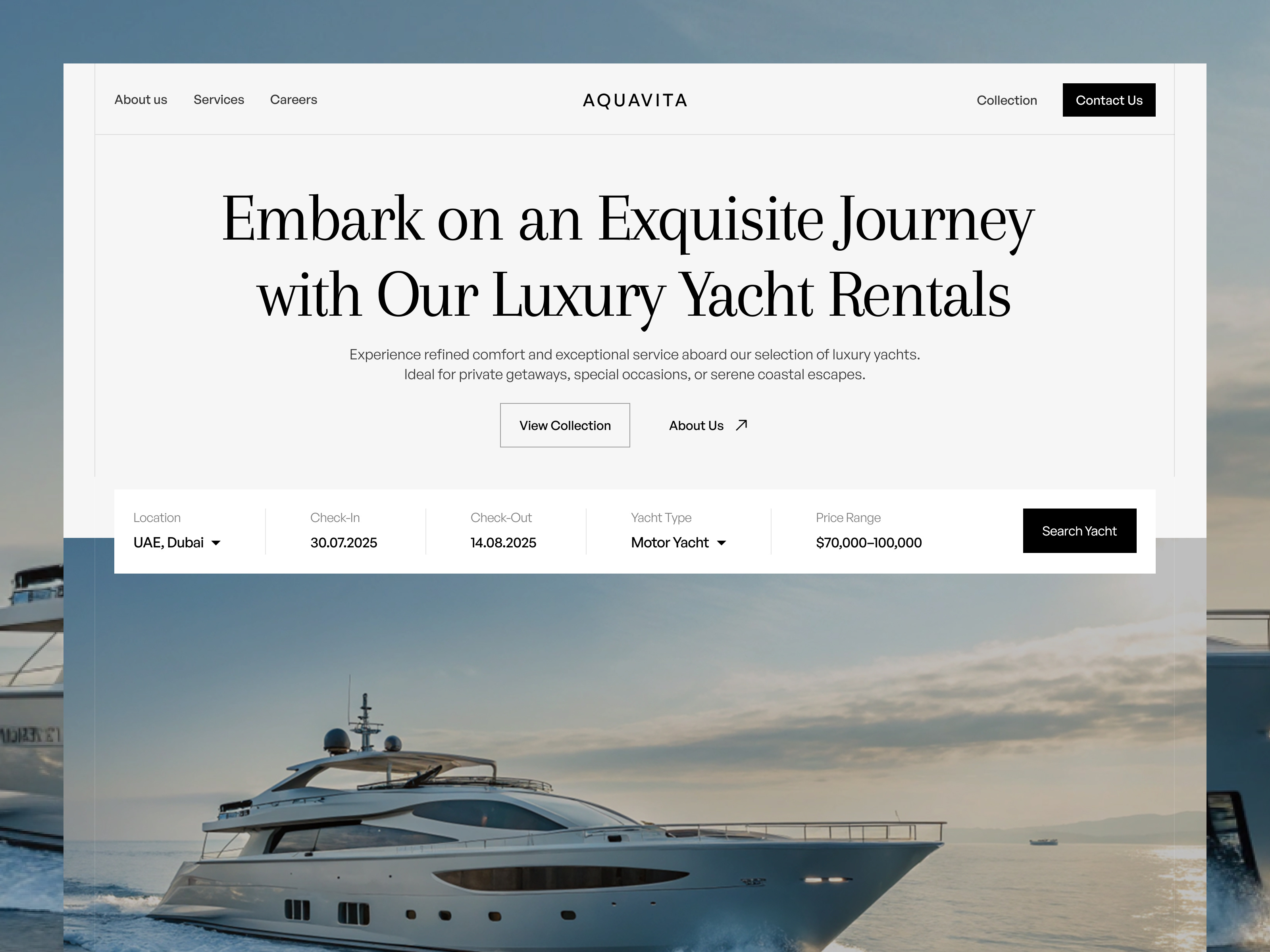 Example of Luxury Yacht Rental Website